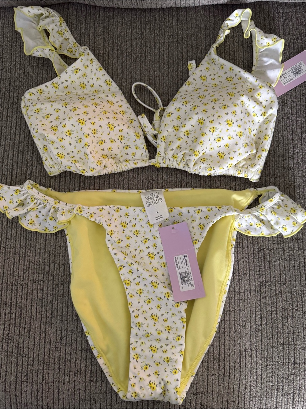 wild fable White and Yellow Floral Ruffle Bikini Set